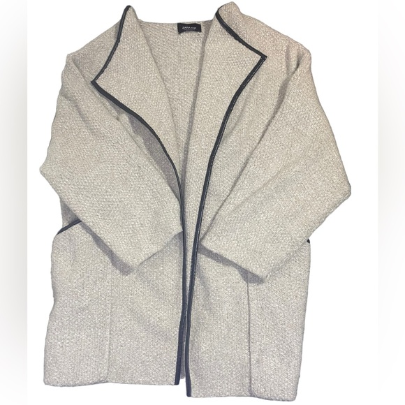 Zara Open Midi Faux Leather Lined Beige Cardigan Women’s Size Medium - Picture 5 of 7